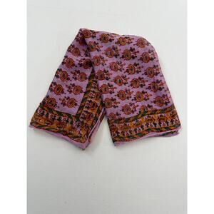 Vintage Wearable Art Purple & Orange Folk Print Scarf | 20.5” x 21”